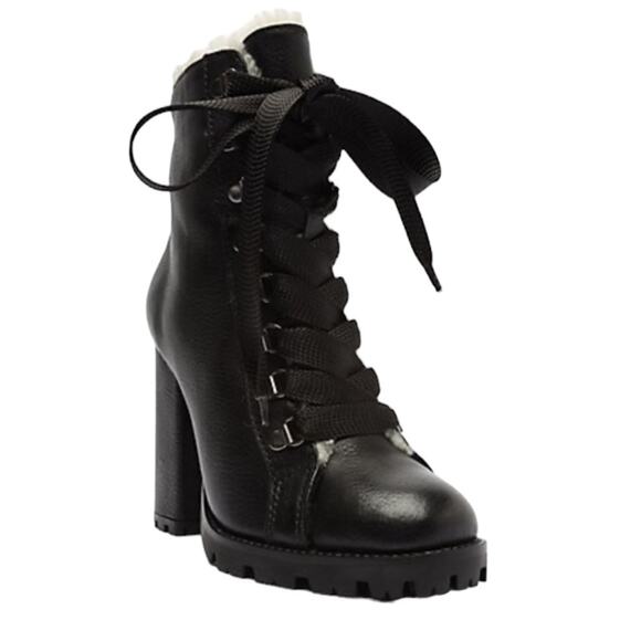 NWOT Schutz Zara Fur-Lined Winter Leather Ankle Boots Black - Sz 11 - Picture 2 of 8